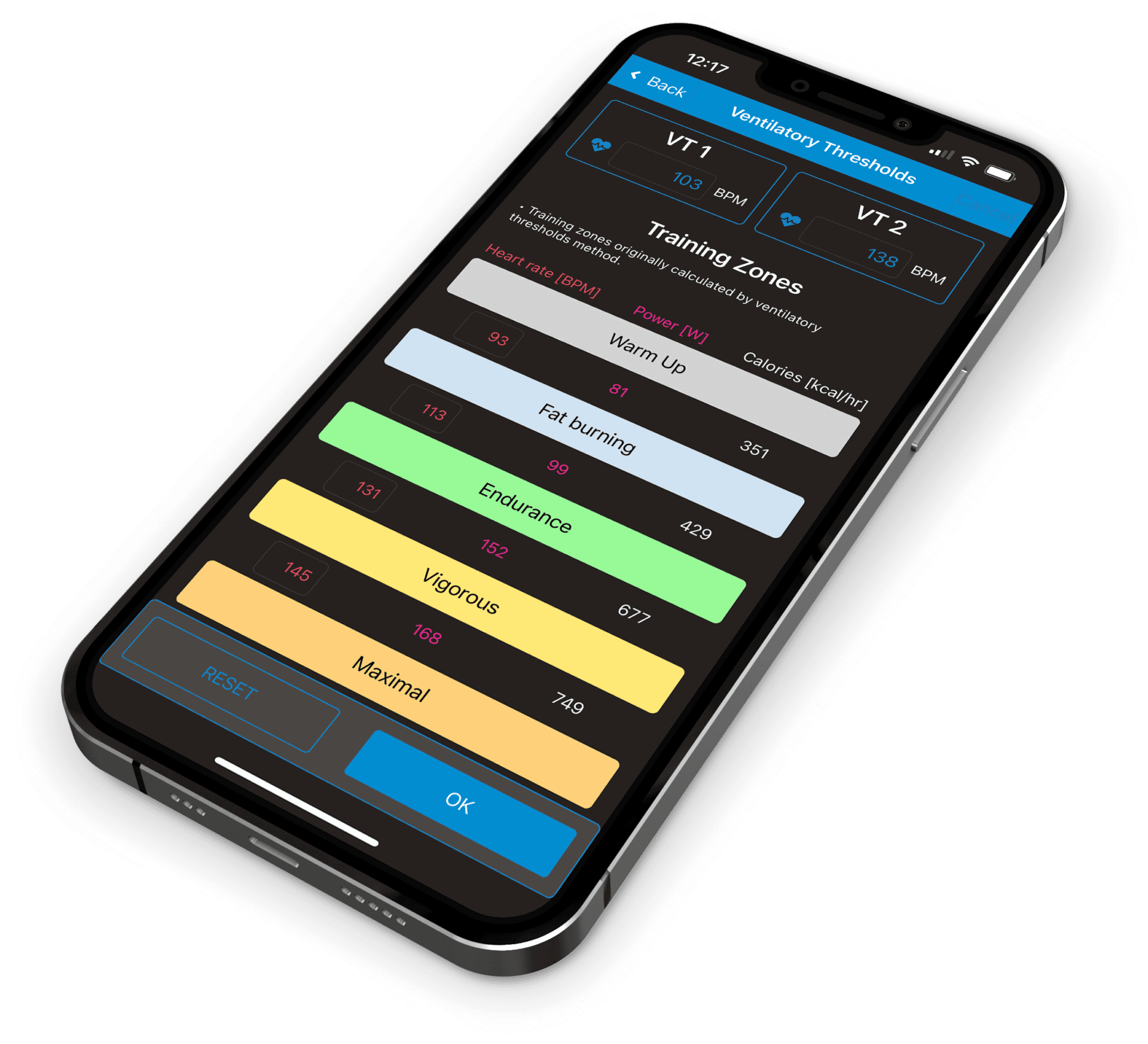 VO2 Master metabolic testing app for iPhone